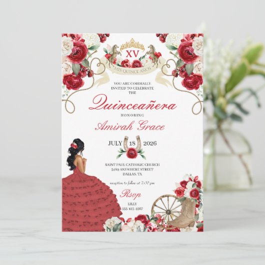 Rode Cowgirl Prinses Western Quinceañera Kaart (Staand voorkant)