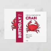 Rode Crab Birthday-uitnodiging Kaart (Voorkant / Achterkant)