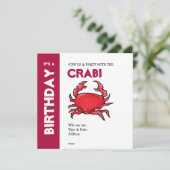 Rode Crab Birthday-uitnodiging Kaart (Staand voorkant)