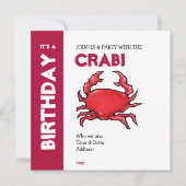 Rode Crab Birthday-uitnodiging Kaart (Voorkant)