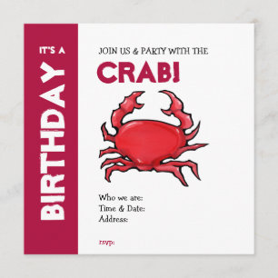Rode Crab Birthday-uitnodiging Kaart