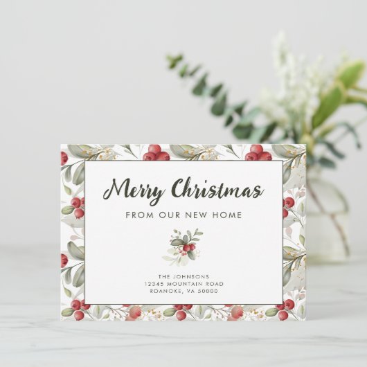 Rode Cranberries Kerstmis Groen Nieuw Huis Aankondiging (Staand voorkant)