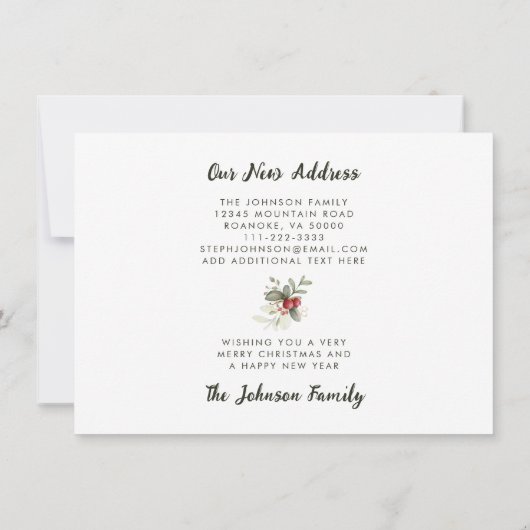 Rode Cranberries Kerstmis Groen Nieuw Huis Aankondiging (Achterkant)