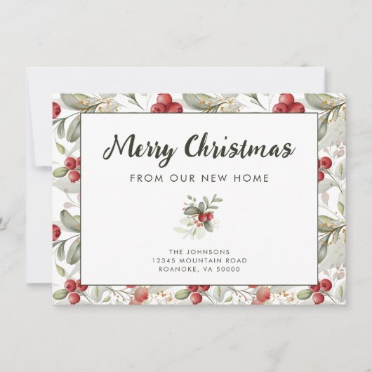 Rode Cranberries Kerstmis Groen Nieuw Huis Aankondiging (Voorkant)