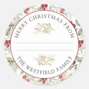 Rode Cranberries Kerstmis Groen Voedsel Gift Ronde Sticker