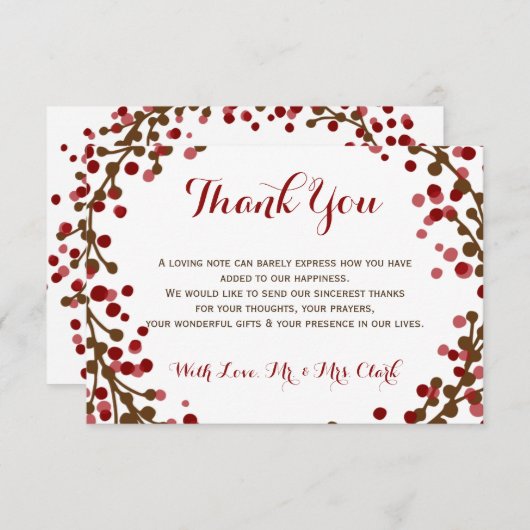 Rode Cranberry Krans Dank u Kaart (Voorkant / Achterkant)