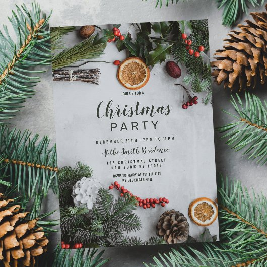 Rode Cranberry Sinaasappel Winter Pinetree Kerst Kaart