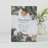 Rode Cranberry Sinaasappel Winter Pinetree Kerst Kaart (Staand voorkant)