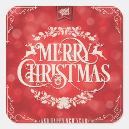 Rode & Cream Kerstmis & Nieuwjaar Groet Vierkante Sticker