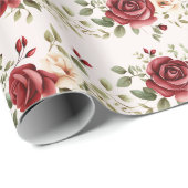 Rode Cream Rozen Blush Roze Bloemen Bruiloft Cadeaupapier (Rol Hoek)