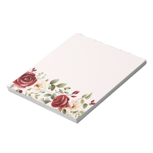 Rode Cream Rozen Blush Roze Bloemen Bruiloft Notitieblok (Linkerzijde)