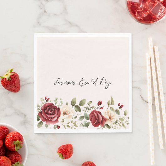 Rode Cream Rozen Blush Roze Bloemen Bruiloft Servet (Insitu)