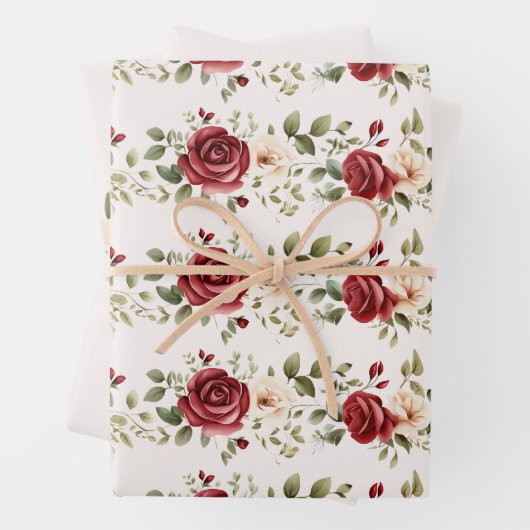 Rode Cream Rozen Gouden Bruiloft Inpakpapier Vel