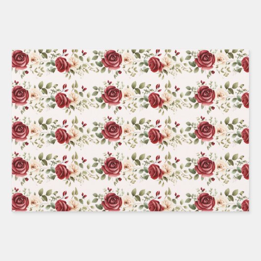 Rode Cream Rozen Gouden Bruiloft Inpakpapier Vel (Voorkant)