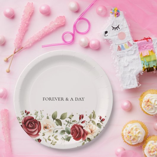 Rode Cream Rozen Gouden Bruiloft Papieren Bordje (Feest)