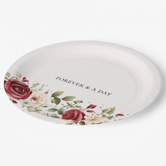 Rode Cream Rozen Gouden Bruiloft Papieren Bordje (Gekanteld)