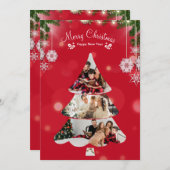 Rode Creatieve Moderne Kerstboom Fotocollage Kaart (Voorkant / Achterkant)