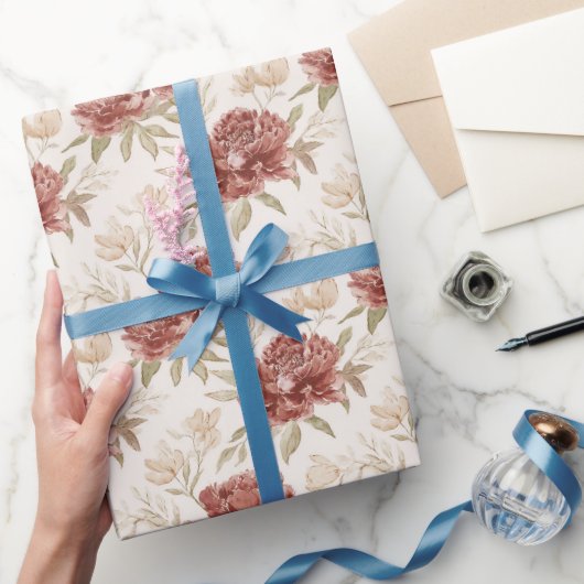 Rode Crème Bloemen Bruidscadeau Cadeaupapier (Geschenken)