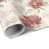 Rode Crème Bloemen Bruidscadeau Cadeaupapier (Rol Hoek)