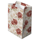 Rode Crème Bloemen Bruidsfeest Medium Cadeauzakje (Achterkant Gekanteld)