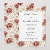 Rode Crème Bloemen Bruiloftsborrel Kaart (Voorkant / Achterkant)