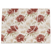 Rode Crème Bloemen Bruiloftsfeest Groot Cadeauzakje (Voorkant)