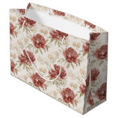 Rode Crème Bloemen Bruiloftsfeest Groot Cadeauzakje (Achterkant Gekanteld)