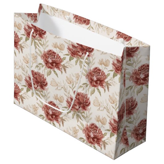 Rode Crème Bloemen Bruiloftsfeest Groot Cadeauzakje (Voorkant Gekanteld)