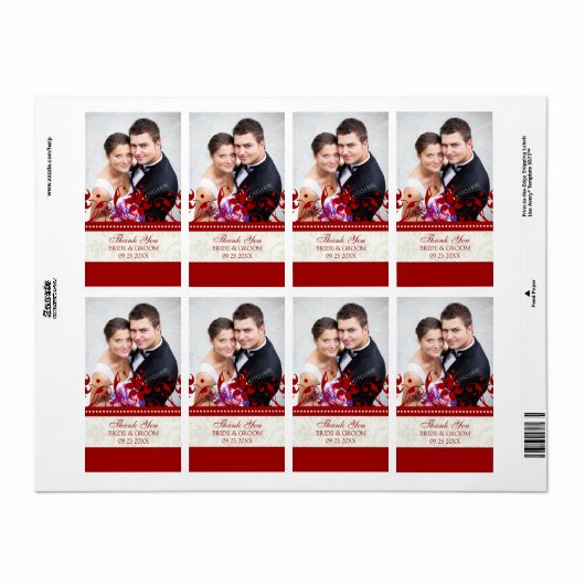 Rode Crème Bloemen Foto Bruiloft Labels (Full Sheet)