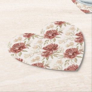 Rode Crème Bloemen Kartonnen Onderzetters