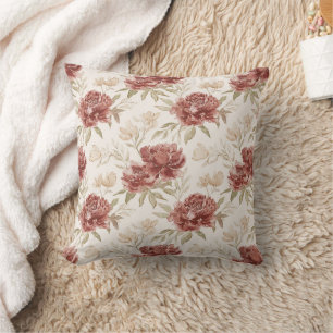 Rode Crème Bloemen Kussen