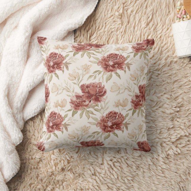 Rode Crème Bloemen Kussen (Deken)