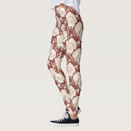 Rode Crème Bloemen Leggings (Links)