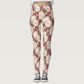 Rode Crème Bloemen Leggings (Voorkant)