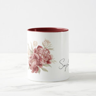 Rode Crème Bloemen Mok