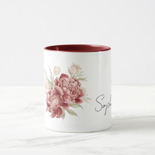 Rode Crème Bloemen Mok (Midden)