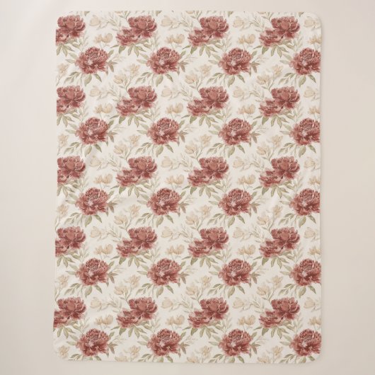 Rode Crème Bloemen Sherpa Deken (Voorkant)