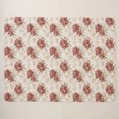 Rode Crème Bloemen Sherpa Deken (Voorkant (horizontaal))