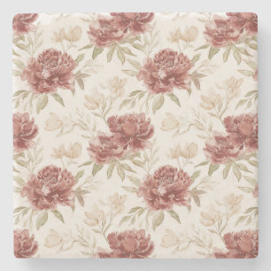 Rode Crème Bloemen Stenen Onderzetter