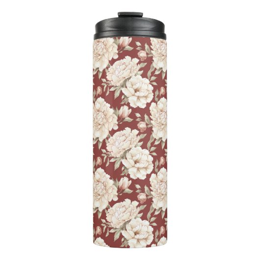 Rode Crème Bloemen Thermosbeker (Voorkant)