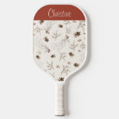 Rode Crème Boho Aquarel Bos Aangepaste Naam Pickleball Paddle (Voorkant)