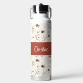 Rode Crème Boho Aquarel Woodland Aangepaste Naam Waterfles (Voorkant)