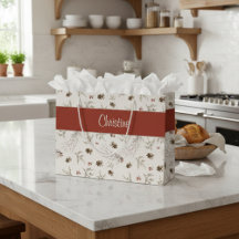 Rode Crème Boho Woodland Winterberry Monogram Naam