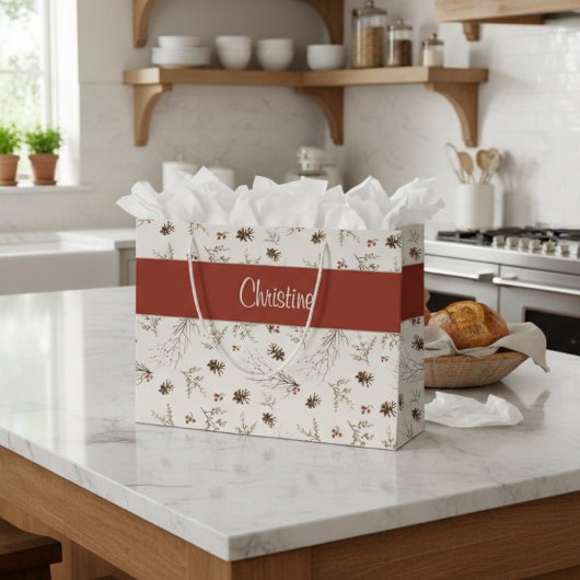 Rode Crème Boho Woodland Winterberry Monogram Naam Groot Cadeauzakje