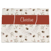 Rode Crème Boho Woodland Winterberry Monogram Naam Groot Cadeauzakje (Voorkant)