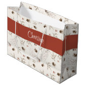 Rode Crème Boho Woodland Winterberry Monogram Naam Groot Cadeauzakje (Voorkant Gekanteld)