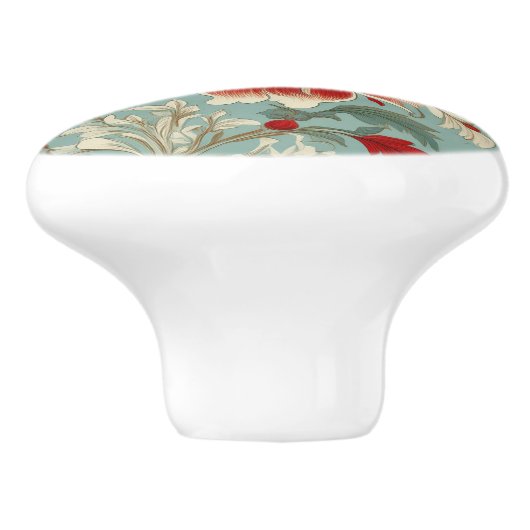 Rode, Crème en Groene Bloemen Chinoiserie Keramische Knop (Zijkant)