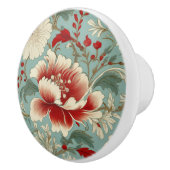 Rode, Crème en Groene Bloemen Chinoiserie Keramische Knop (Rechts)