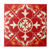 Rode Crème en Oranje Azulejo Mandala Tegeltje (Voorkant)