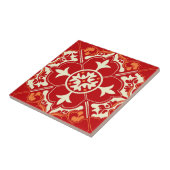 Rode Crème en Oranje Azulejo Mandala Tegeltje (Zijkant)